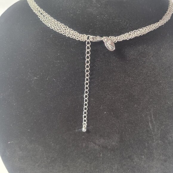 Silver-Toned Lia Sophia Multi-Strand Necklace With Circular Textured Pendant - Picture 4 of 5